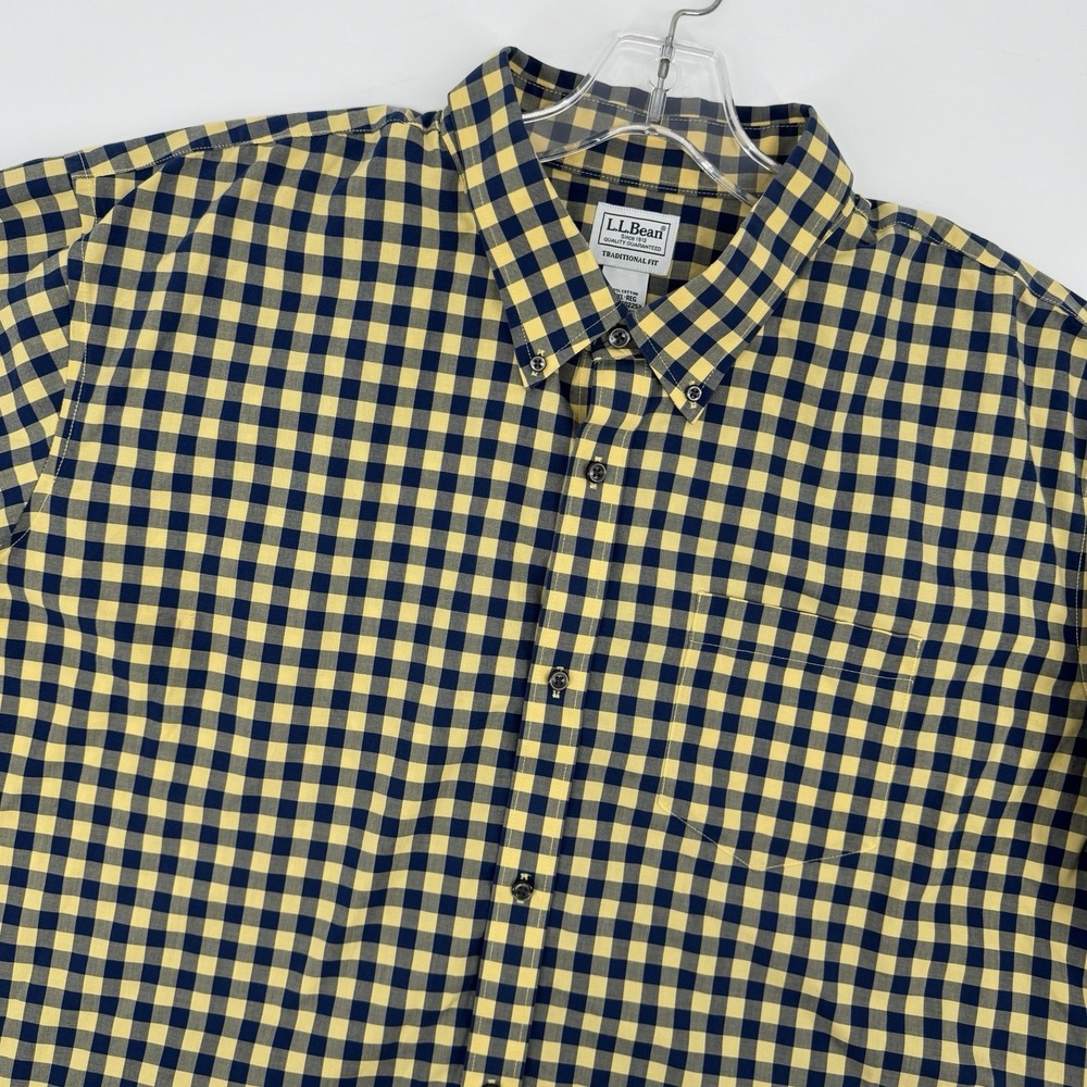 L.L.Bean Men's XXXL Traditional Fit Yellow Blue Gingham Button Down Cotton Shirt